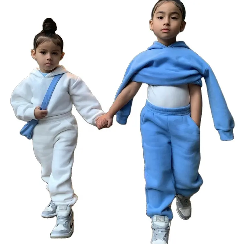 Yüksek kaliteli çocuklar koşu elbisesi kış iki parçalı setleri çocuk katı renk eşofman