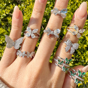 Bague pour femme en diamant de laboratoire papillon, luxe léger, plaqué platine, or blanc, tendance, hipster, personnalisée, bijoux d'anniversaire, croix - Product Image 3