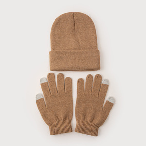 Mùa Thu Mùa Đông 2-Mảnh Unisex Thiết Lập 100% Cotton Dệt Kim Áo Thun Hat & Găng Tay Ấm Áp Màu Rắn Bán Buôn Từ Cho Amazon - Product Image 4