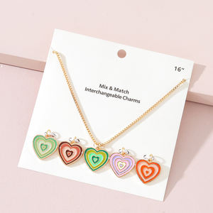 Conjunto de Collar con Cadena de Eslabones y Colgante de Corazón, Joyería de Moda Boho Geométrica Multicolor para Mujer, 16g, Cuarzo Dorado - Product Image 3