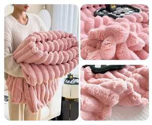 도매 맞춤형 단색 부드러운 사우나 플러피 퍼 따뜻한 스트라이프 담요 겨울 숄 소파 담요 - Product Image 4