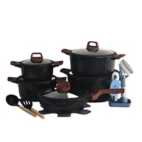 Ensemble de 20/21 pièces de batterie de cuisine antiadhésive en aluminium moulé sous pression à rayures verticales, comprenant poêle à frire et marmite avec couvercle, pour la cuisine domestique, finition marbre