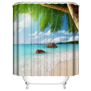 工場カスタマイズシャワーカーテンシーサイドビーチ3Dデジタル印刷防水シャワーカーテンバスルームシャワーCur