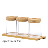 Décoration de chambre Micro Paysage Terrarium en verre Clair Fait à la main Sans BPA Vase Cylindre en verre Lot de 3pcs avec couvercle en liège et plateau en bambou