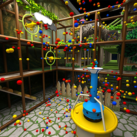 Équipement de terrain de jeu intérieur sur le thème de la jungle immersif personnalisé, structure en alliage/métal, structure cabane dans les arbres, toboggan volcan, piscine à balles