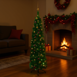 Sapin de Noël artificiel vert mince pré-éclairé de 59,1 pouces avec LED blanc chaud et base autoportante pour intérieur - Product Image 2