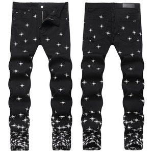 Vente en gros Streetwear Marque <span class=keywords><strong>de</strong></span> créateur Étoile Patches Jeans Hommes Hip Hop Denim Vintage Pantalon Slim Fit Style Punk Déchiré Jeans pour hommes - Product Image 4