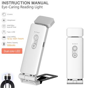 Lampe de lecture rechargeable pour lire au lit avec fonction mémoire - Protection des yeux, 3 températures de couleur, 5 niveaux de luminosité réglable - Product Image 1