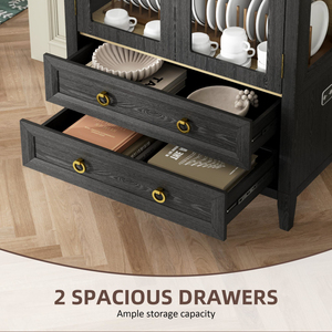 Arched Curio Cabinet with Glass Doors, 4-Shelves Display and 2 <b>Drawers</b>, Case 3 Color Lights - Product Image 4