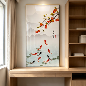 Arte Mural Vertical de Porcelana de Cristal con Diseño de Nueve Peces Koi y Melocotón Chino de la Suerte, con LED, para Regalo de Inauguración de Casa, Venta al por Mayor Personalizada - Product Image 4