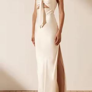 Nuevo Vestido de Playa de Verano de Alta Calidad, Sexy, con Tirantes Finos, Escote en V, Espalda Descubierta, de Satén Sedoso, Maxi, Modesto - Product Image 2