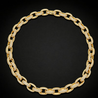 Collier chaîne Figaro de luxe plaqué or 18 carats, style défilé, serti de pierres, pour la Semaine de la Mode