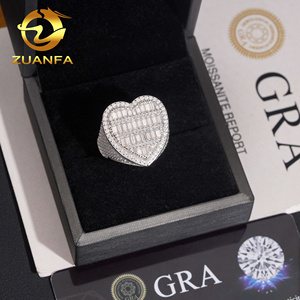 Hip Hop Jewelry Gift 925 Sterling Silver Half Paved Band VVS Moissanite Iced Out Diamond Heart <strong>Ring</strong> <strong>for</strong> <strong>Men</strong> - Product Image 4