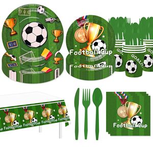 Kit de fournitures pour fête de football vert avec assiettes et gobelets <span class=keywords><strong>en</strong></span> papier pour une célébration d'anniversaire sur le thème du sport, pour 20 invités, ensemble de vaisselle - Product Image 6