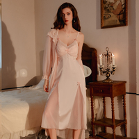 Mode avec coussin de poitrine glace soie vêtements de nuit femmes pur désir doux maille fronde chemise de nuit kimono longue Robe maison vêtements costume 4514
