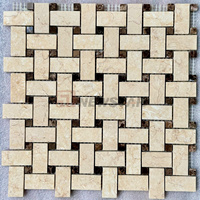 Vente en gros de mosaïque de marbre à texture tissée naturelle Carrelages de sol de salle de bain de style européen Carrelages de mosaïque de salle de bain rétro noir et blanc