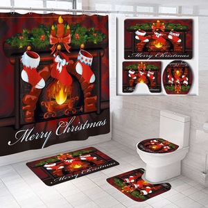 Blue Christmas Santa Snowmen Polyester Shower Curtain Bathroom Curtain Digital Print Custom Print Waterproof Bulk Wholesale 3 - Product Image 5