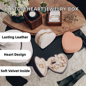 Portable PU Leather <b>Velvet</b> Heart-Shape Jewelry Gift Organizer <b>Storage</b> <b>Box</b> with Personalized Logo for Valentine's Day - Product Image 2