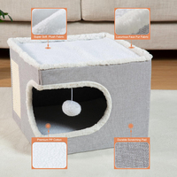 Maison cube pliable pour chat avec griffoir, lit douillet pour chats et chatons