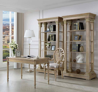 Nouveau Style français élégant Antique rétro classique président ensemble de meubles de bureau à domicile maître patron bureaux en bois avec ensemble de bibliothèques