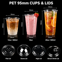 Gobelets en plastique PET transparents personnalisés avec logo, jetables, de 95 mm de diamètre, 12 oz, 16 oz, 20 oz, pour boissons froides et café glacé, avec couvercles, vente en gros