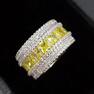 Fine Jewelry Wedding Engagement Ring Brass Zircon Diamond Men 18K Gold Plated Hip Hop Eternity Band Rings