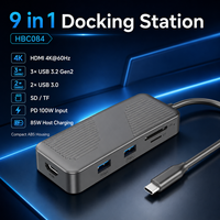 Station d'accueil USB-C 9-en-1 avec HDMI 4K+60Hz, PD 100W, 3 ports USB-C Gen2 10 Gbps + 2 ports USB-A 5 Gbps, lecteur de cartes SD/TF, boîtier ABS