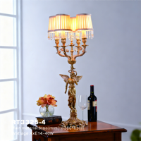 Lampe de table décorative de luxe en laiton antique français, statue de femme, 5 bras, candélabre en cristal, lampe de bureau pour salon