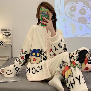 Set <span class=keywords><strong>Pigiama</strong></span> Invernale da <span class=keywords><strong>Donna</strong></span> in Flanella Calda e Spessa, 2 Pezzi, con Cardigan a Maniche Lunghe e Simpatici Cartoni Animati - Product Image 2