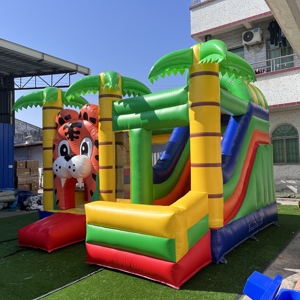 Château gonflable combiné avec toboggan sur le thème des animaux de la jungle, qualité export directe usine - Product Image 3