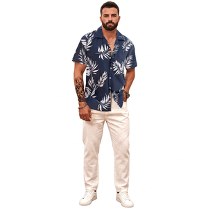 New Arrival Custom Color Solid Hawaiian T-<b>Shirt</b> Breathable Eco-Friendly 100% Cotton <b>Short</b> <b>Sleeve</b> Regular Fit High Quality Men's - Product Image 1