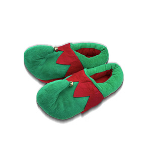 Chaussons d'intérieur en coton épais, chauds et doux, amusants, motif clown, fantaisie, pour Noël, costume de fêtes, rouge et vert, style elfe - Product Image 5