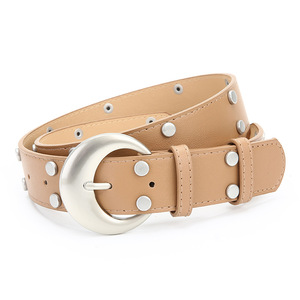 Ceinture vintage punk en cuir PU pour femme, boucle en forme <span class=keywords><strong>de</strong></span> croissant <span class=keywords><strong>de</strong></span> <span class=keywords><strong>lune</strong></span>, ceinture gothique à œillets cloutés pour robe et <span class=keywords><strong>jean</strong></span> - Product Image 2