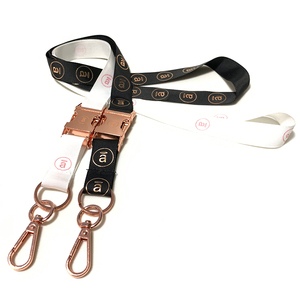 Lanière en polyester <span class=keywords><strong>de</strong></span> luxe personnalisée OEM avec logo en feuille d'or en relief 3D, crochet en forme d'aigle, porte-clés écologique pour cadeaux promotionnels - Product Image 1