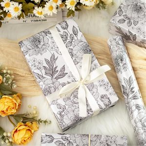 Floral Gift <b>Wrapping</b> <b>Paper</b> Roll 46.8 Sq Ft Black <b>White</b> Vintage Design Eco-Friendly Double Side Craft Wedding Birthday - Product Image 2