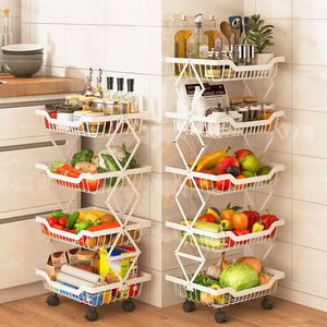 Custom Wholesales Home & Kitchen Foldable Fruit and <b>Vegetable</b> Storage Basket Rolling <b>Standing</b> Organizer Shelf Cart With Wheels - Product Image 5