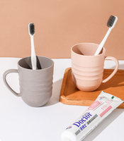 Gobelet à poignée en paille de blé, Gobelet portable pour lavage de visage, Gobelet pour couple, Gobelet à eau en plastique, Gobelet pour bain de bouche