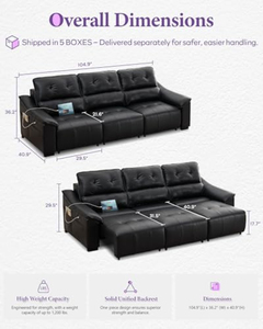 Sofá seccional reclinable eléctrico multifuncional con silla eléctrica, puertos USB para cargar, portavasos y tapicería de cuero PU para sala de estar o cine. - Product Image 2