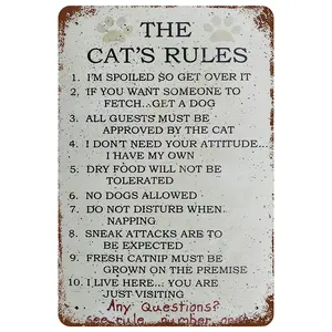 Vintage The Cat's Rules, Retro Wall Decor Cats Paws for Pet Lovers Tin Signs Poster Office Cafe Bar Pub