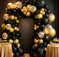 Kit d'arche de guirlande de ballons noir et or, ballons en latex avec confettis, décoration pour fête d'anniversaire, mariage, remise de diplôme