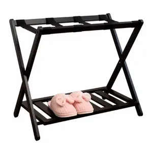 Addreen High Quality Folding Design Stable Durable Casual Home Hotel Bamboo Luggage Rack with Shoe Shelf