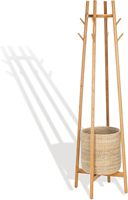 Perchero Rodante JYFreestanding con 9 Ganchos y Ruedas, Perchero Pequeño para Entrada, Perchero de Madera con Cesta de Tela
