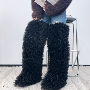 Bottes longues fourrées chaudes pour femmes, grande taille 46, fourrure épaisse, bottes hautes au-dessus du genou, chaussures d'hiver à semelle plate - Product Image 2