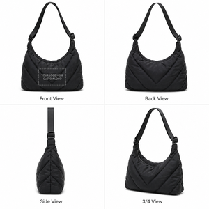 Sac fourre-tout matelassé noir en PU pour femme avec fermeture éclair et chaînes, grande capacité, imperméable, décontracté, pour le shopping et les voyages - Product Image 5