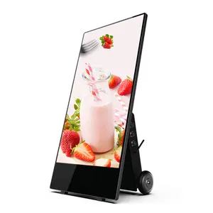 휴대용 43 인치 이동식 배터리 LCD 디스플레이 디지털 간판 43200 mah 배터리 모바일 광고 재생 장비