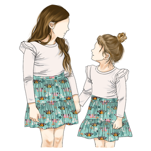 Vente promotionnelle mode durable personnalisé fleur imprimé dentelle épaule flottement chemise et jupe ensemble <span class=keywords><strong>soeur</strong></span> robe - Product Image 5