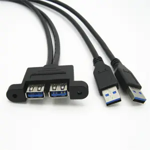 Dual USB 3.0 Cable A Male to Female Flush Mount Car Dashboard extension Cord 0.3M