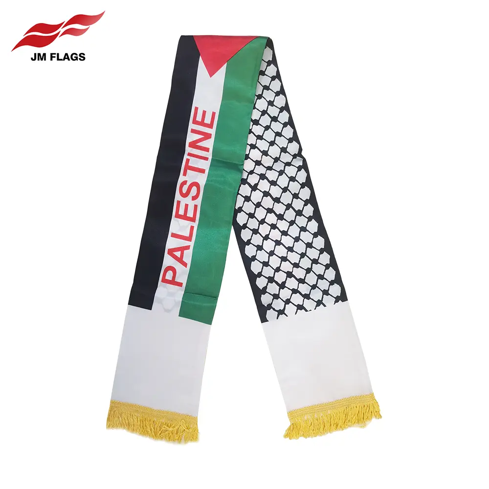 Оптовая продажа, шарф с флагом Палестины, сатиновый полиэстеровый шарф с украшением для мероприятий