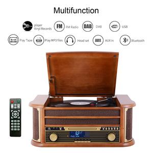 Système stéréo classique en bois naturel avec connexion Bluetooth, lecteur de disques vinyles, radio AM/FM, lecteur de <span class=keywords><strong>CD</strong></span>, cassette, USB, fente SD, lecteur MP3 - Product Image 6