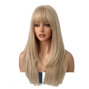 วิกผมสังเคราะห์สีเบจเต็มหัวขนาดเล็กสำหรับผู้หญิงวิกผมหน้าม้า<span class=keywords><strong>ยาว</strong></span>ตรงยาวลูกไม้ใสขายส่ง - Product Image 5